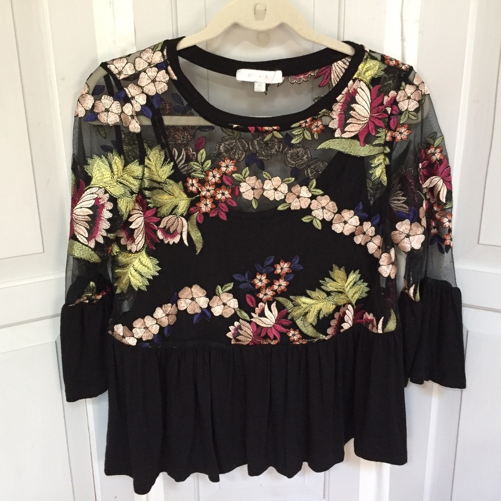 Eri + Ali Embroidered 3/4 Sleeve Floral Blouse
